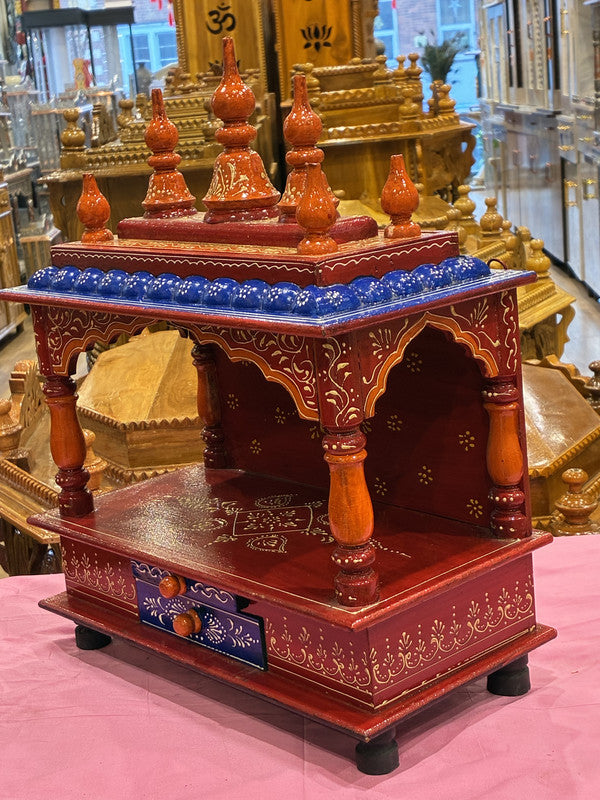 Hand-Painted Maroon red Wooden Mandir - A108