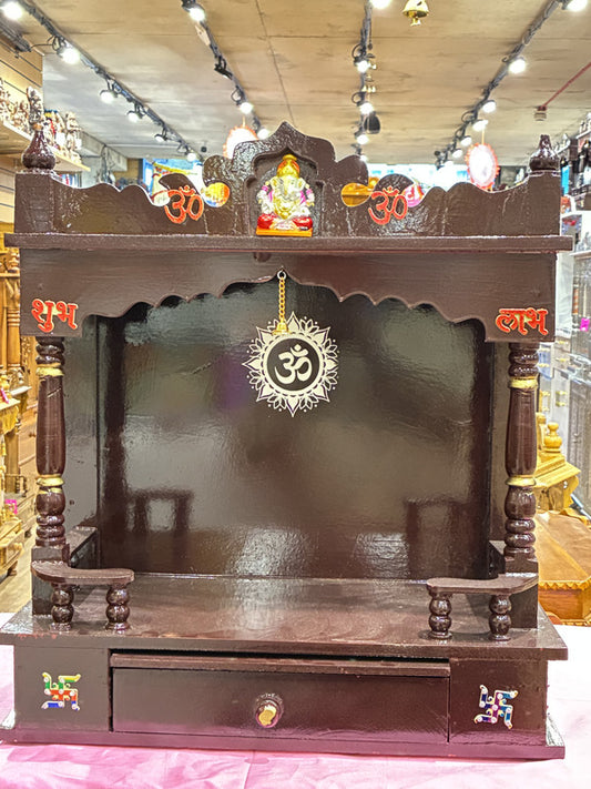 Hand-Painted Wooden Mandir - A117 (Classic Brown with Traditional Motifs)