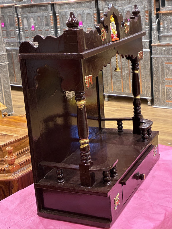 Hand-Painted Wooden Mandir - A117 (Classic Brown with Traditional Motifs)