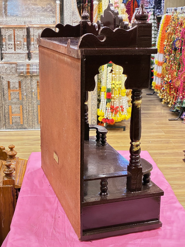 Hand-Painted Wooden Mandir - A117 (Classic Brown with Traditional Motifs)