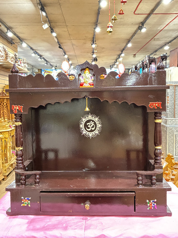 Hand-Painted Wooden Mandir - A118 (Dark Walnut with Hand-Painted Art)