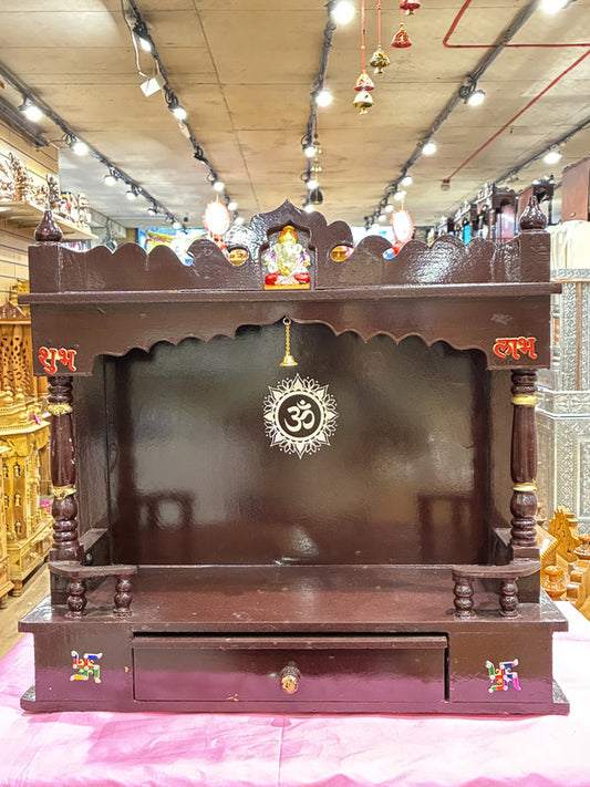 Hand-Painted Wooden Mandir - A118 (Dark Walnut with Hand-Painted Art)