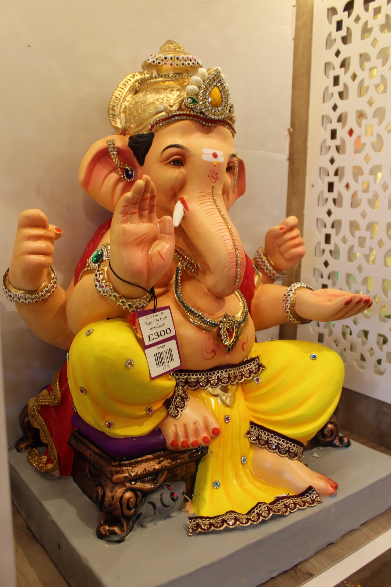 Eco-Friendly Ganesh Visarjan Idol – Jewellery Style, Yellow Dhoti & Red Drape, ~24 inch