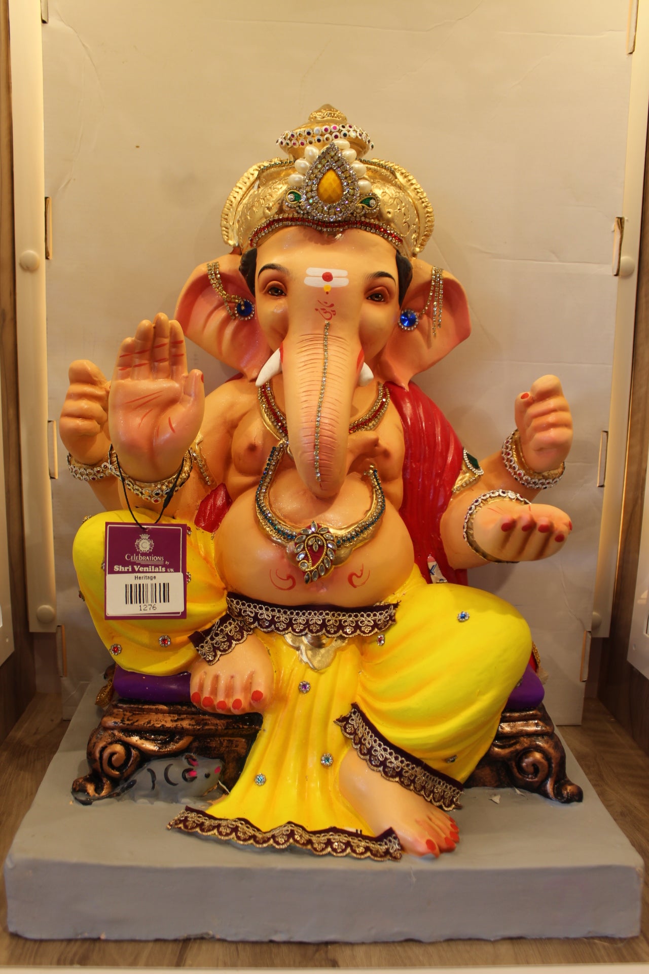 Eco-Friendly Ganesh Visarjan Idol – Jewellery Style, Yellow Dhoti & Red Drape, ~24 inch