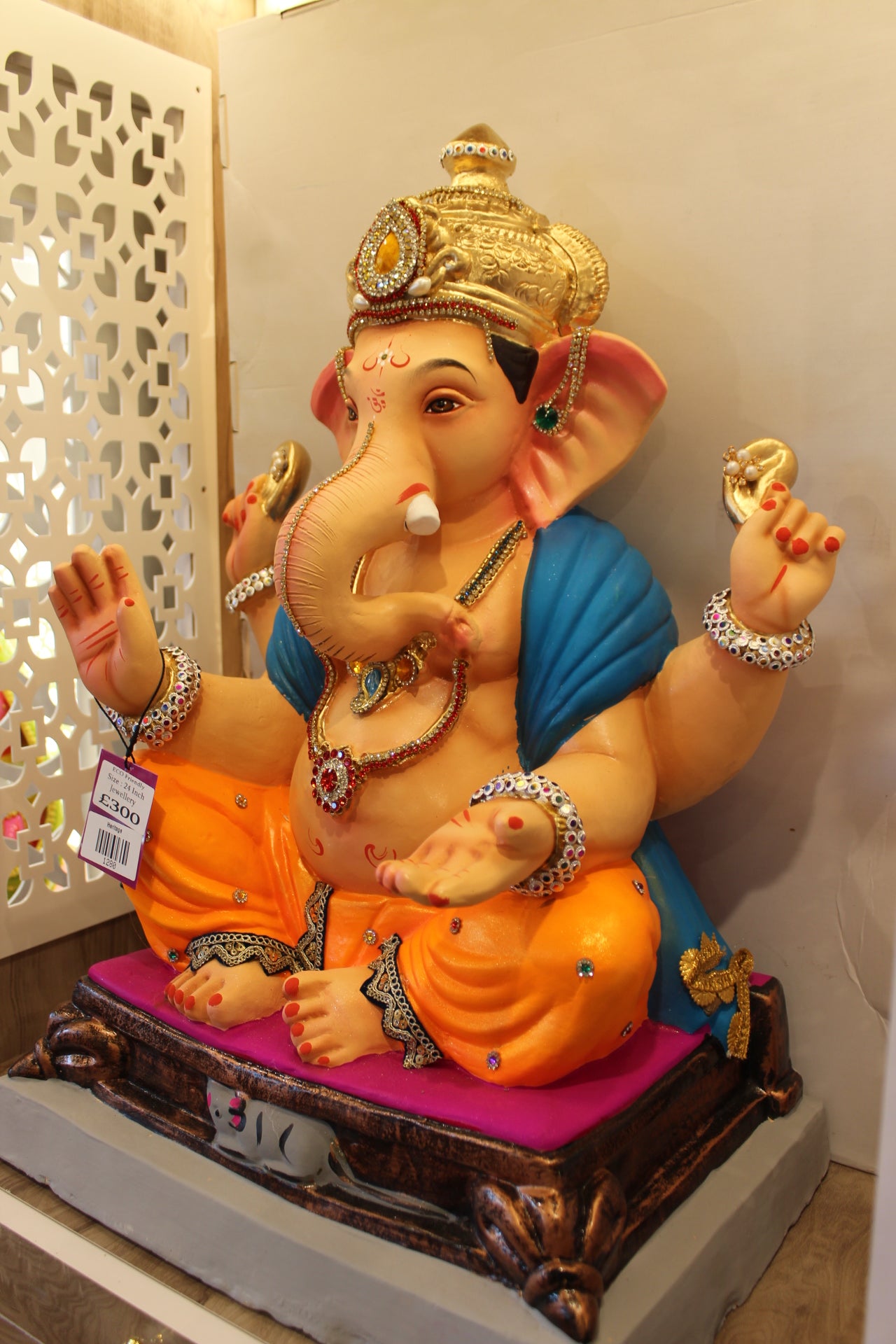 Eco-Friendly Ganesh Visarjan Idol – Saffron Dhoti & Teal Khes, ~24 inch