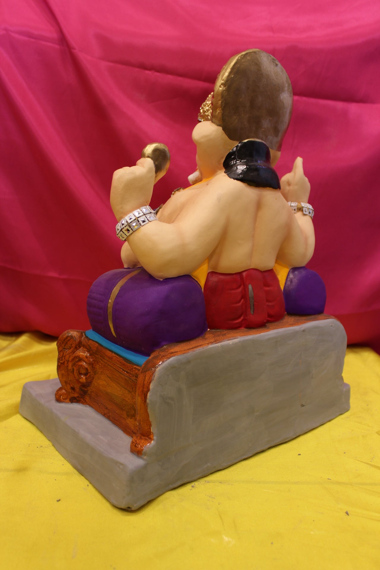 Eco-Friendly Ganesh Visarjan Idol – Jewellery Style, Red Khes & Yellow Dhoti, ~18 inch
