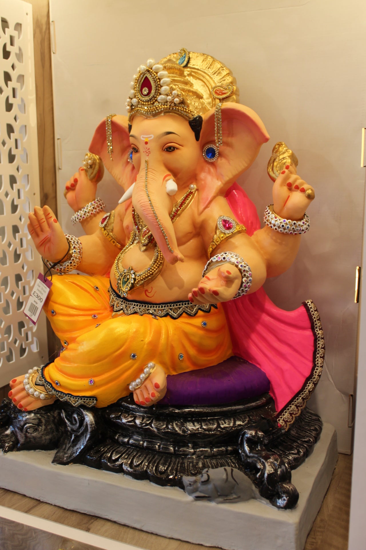 Eco-Friendly Ganesh Visarjan Idol – Saffron Pheta & Pink Khes, Elephant Throne, ~24 inch