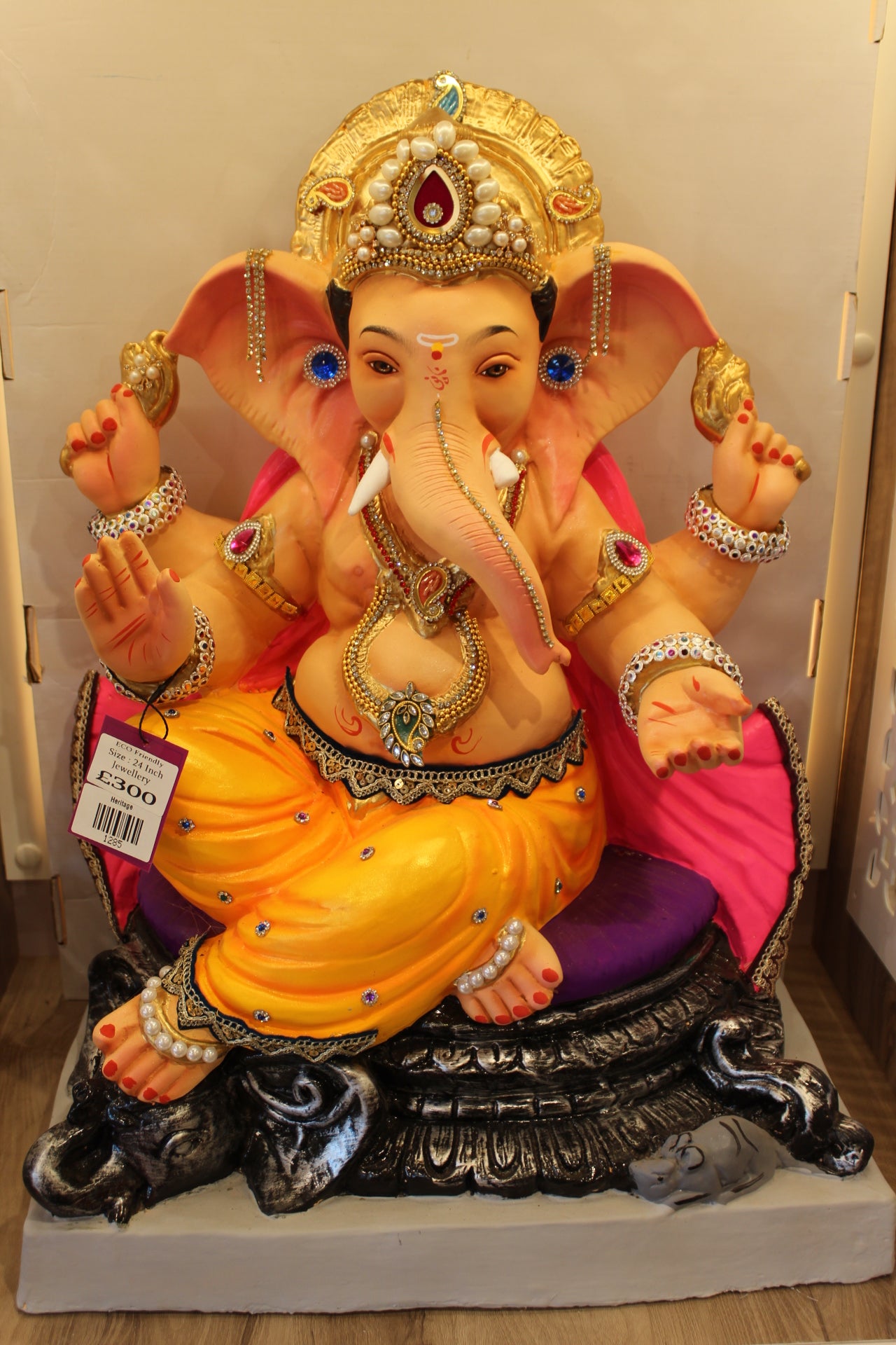 Eco-Friendly Ganesh Visarjan Idol – Saffron Pheta & Pink Khes, Elephant Throne, ~24 inch