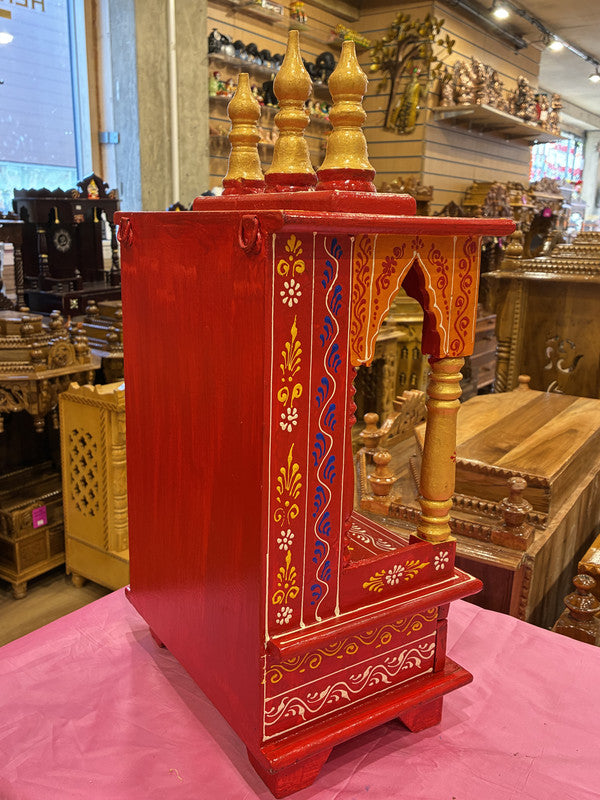 Hand-Painted Red Wooden Mandir - A106