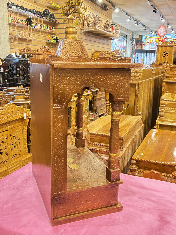Hand-Painted light brown Wooden Mandir - A107