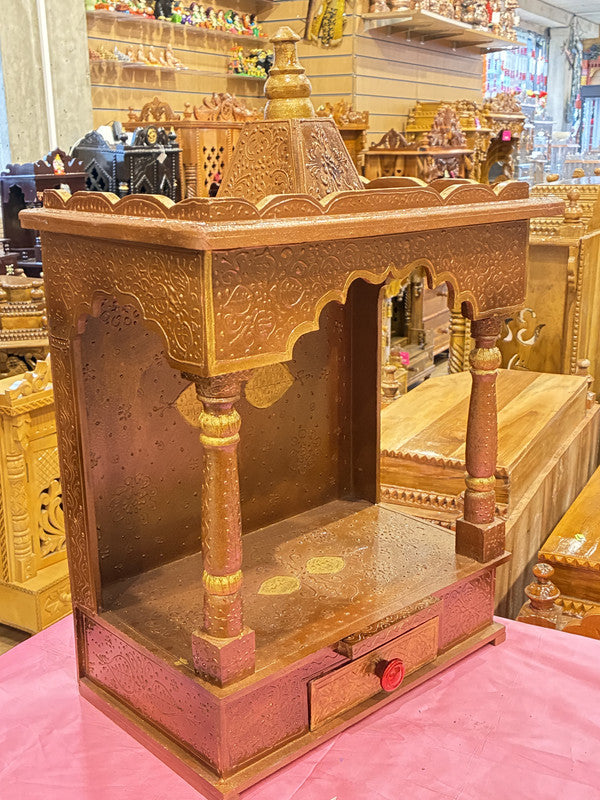 Hand-Painted light brown Wooden Mandir - A107