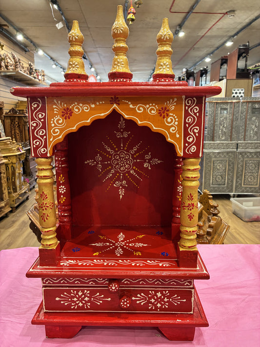 Hand-Painted Red Wooden Mandir - A106