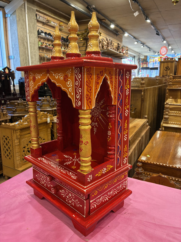 Hand-Painted Red Wooden Mandir - A106