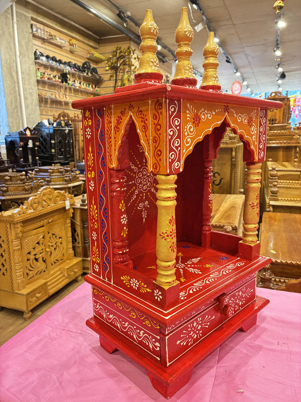 Hand-Painted Red Wooden Mandir - A106
