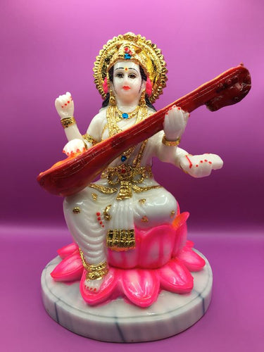 SARASWATI MURTI Hindu Goddess Statue. Saraswati mata godess of knowledge carved Brass statue Gold