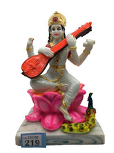 Load image into Gallery viewer, SARASWATI MURTI Hindu Goddess Statue. Saraswati mata godess of knowledge carved Brass statue White