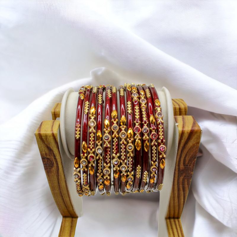 Indian glass bangles set of 12 - Wine Red