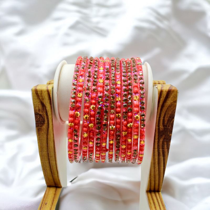 Indian glass bangles set of 12 - Strawberry Red
