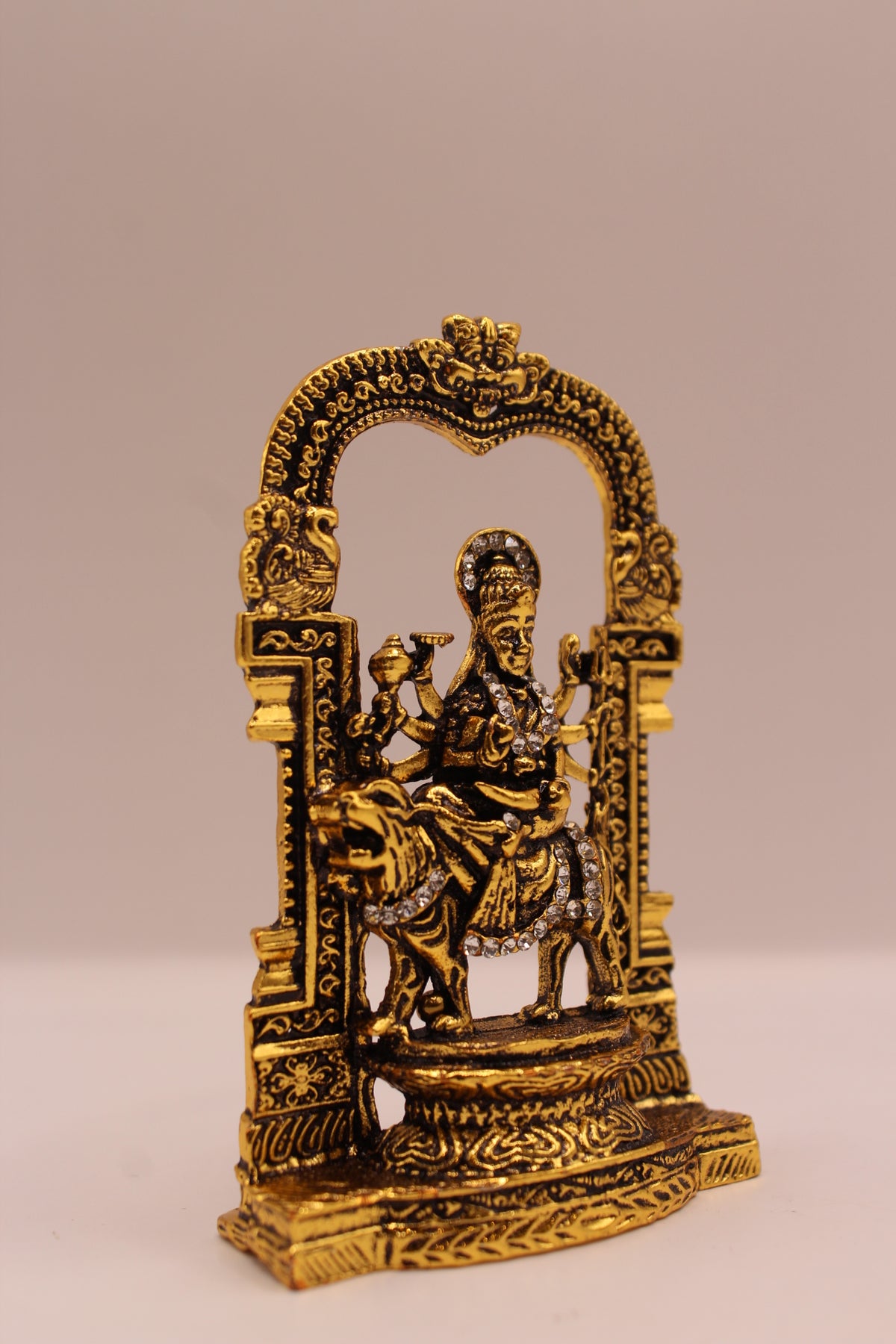 Ambe Maa Murti – Gold or Silver Finish Metal, 3.5 inch – Gold – left side view