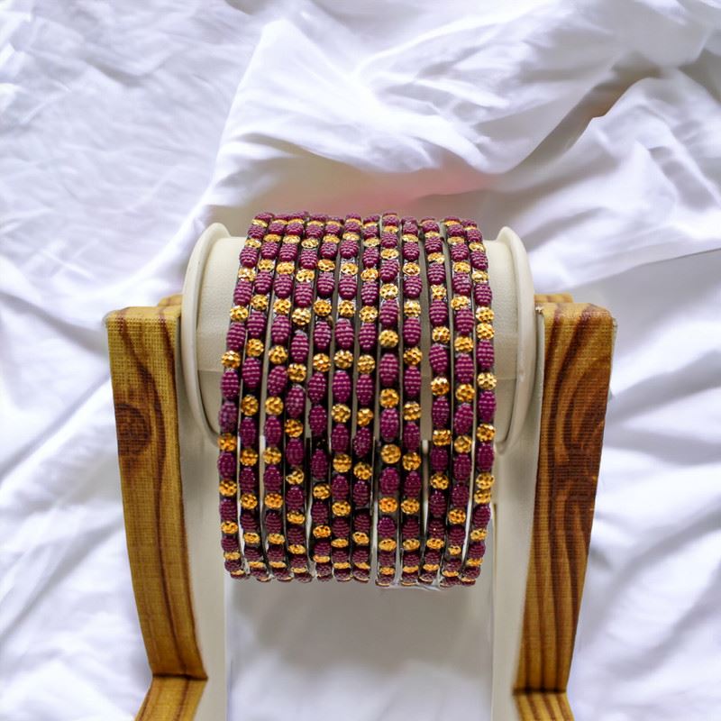 Dot pattern glass bangles set of 12 - Purple Violet