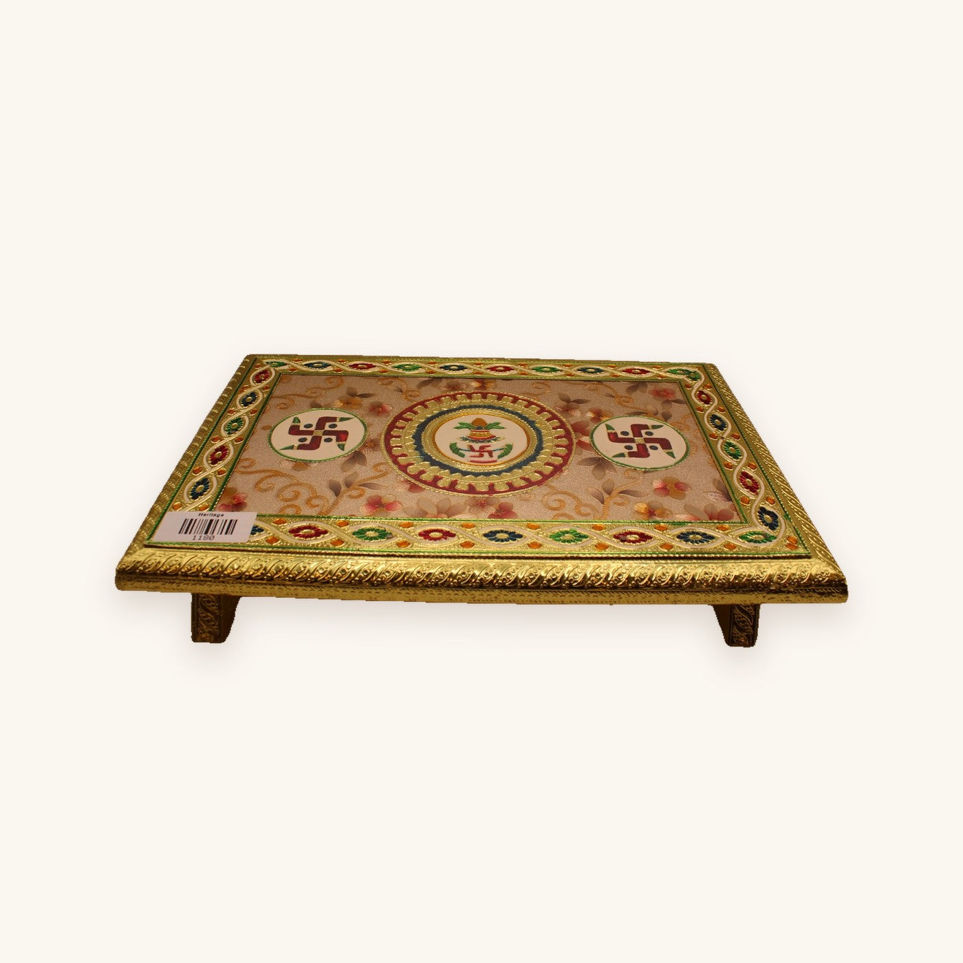 Rectangular floral meenakari chowki, 12 x 15 inch