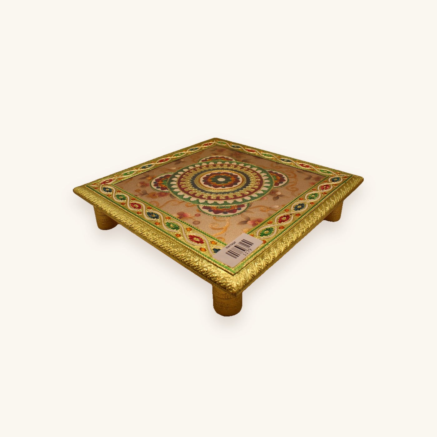 Floral meenakari chowki 12 x 12 inch, angled view