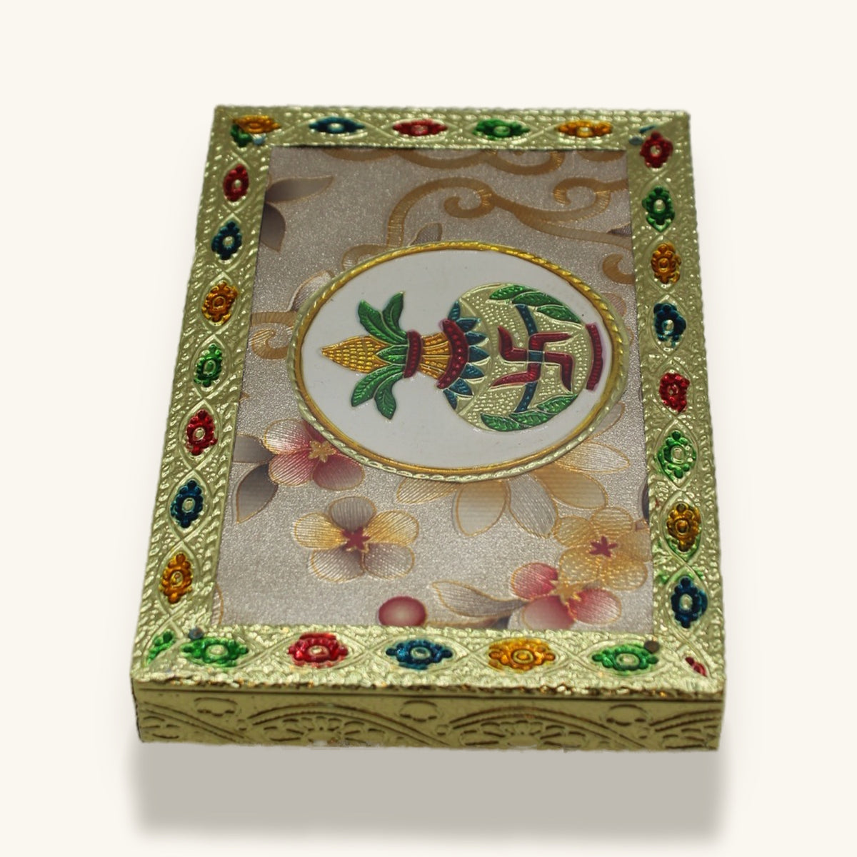 Floral meenakari chowki 6 x 4 inch, angled view