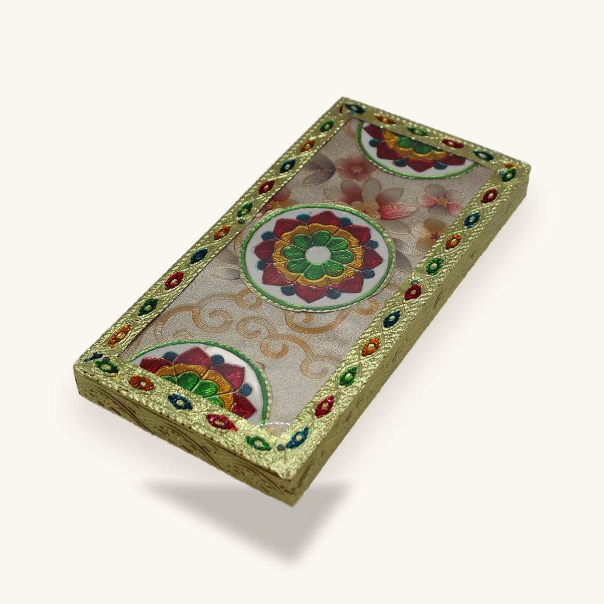 Floral meenakari chowki 8 x 4 inch, angled view