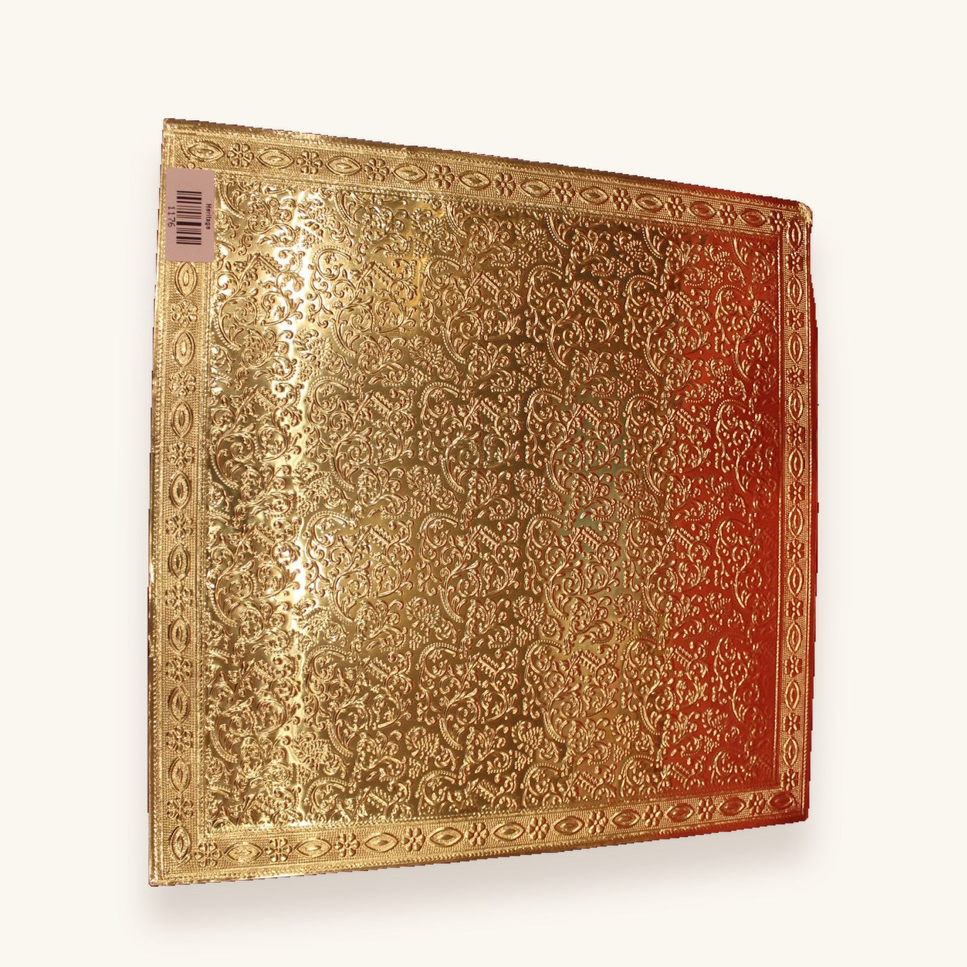 Gold embossed bajot with arched apron, top-down view of the embossed top