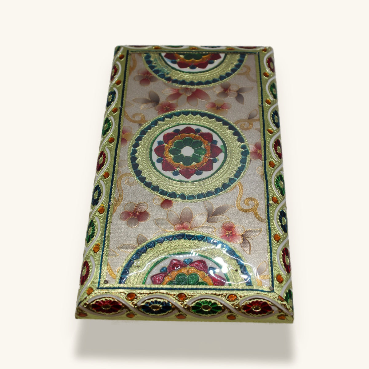Floral meenakari chowki 11 x 6 inch, angled view