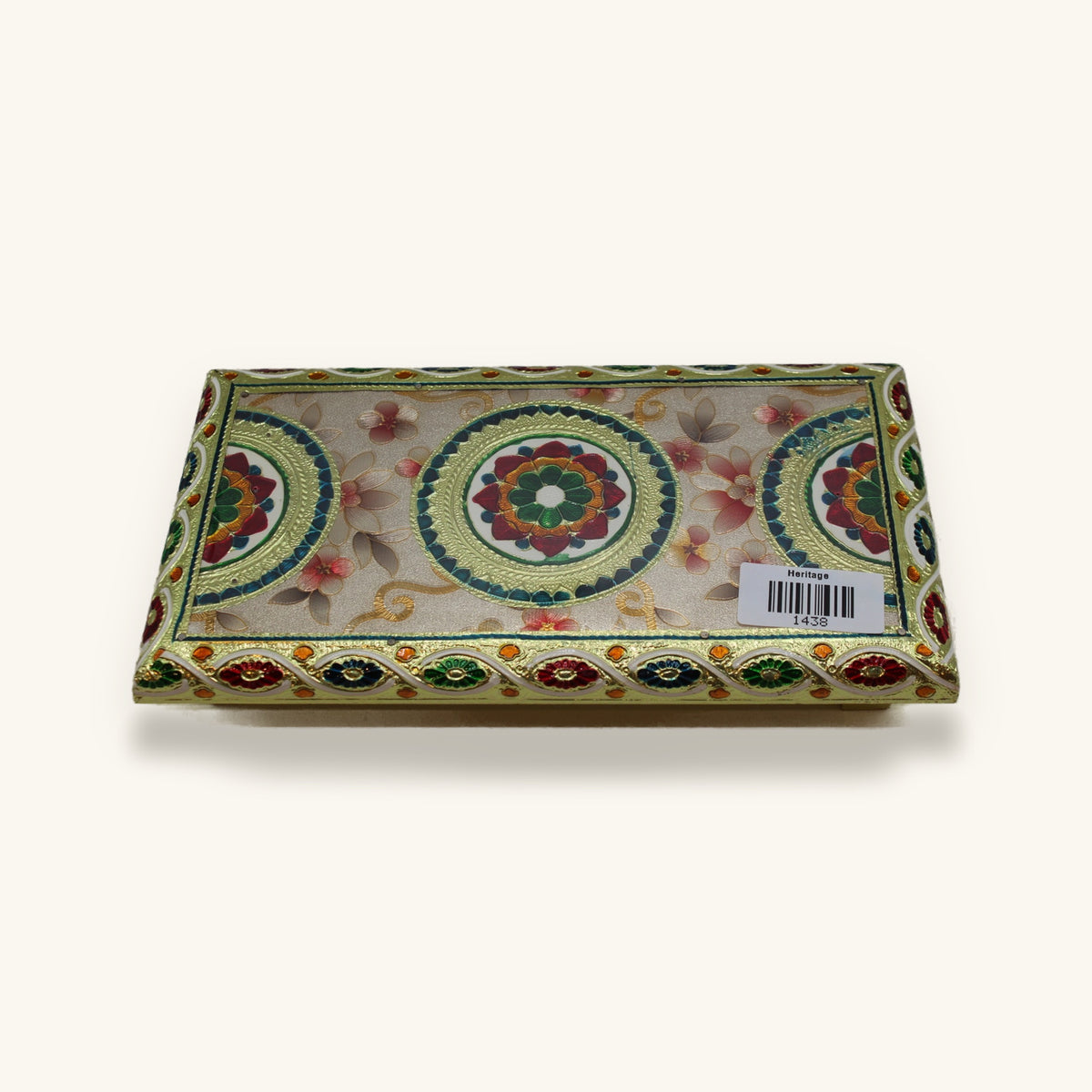 Floral meenakari chowki 11 x 6 inch, barcode label