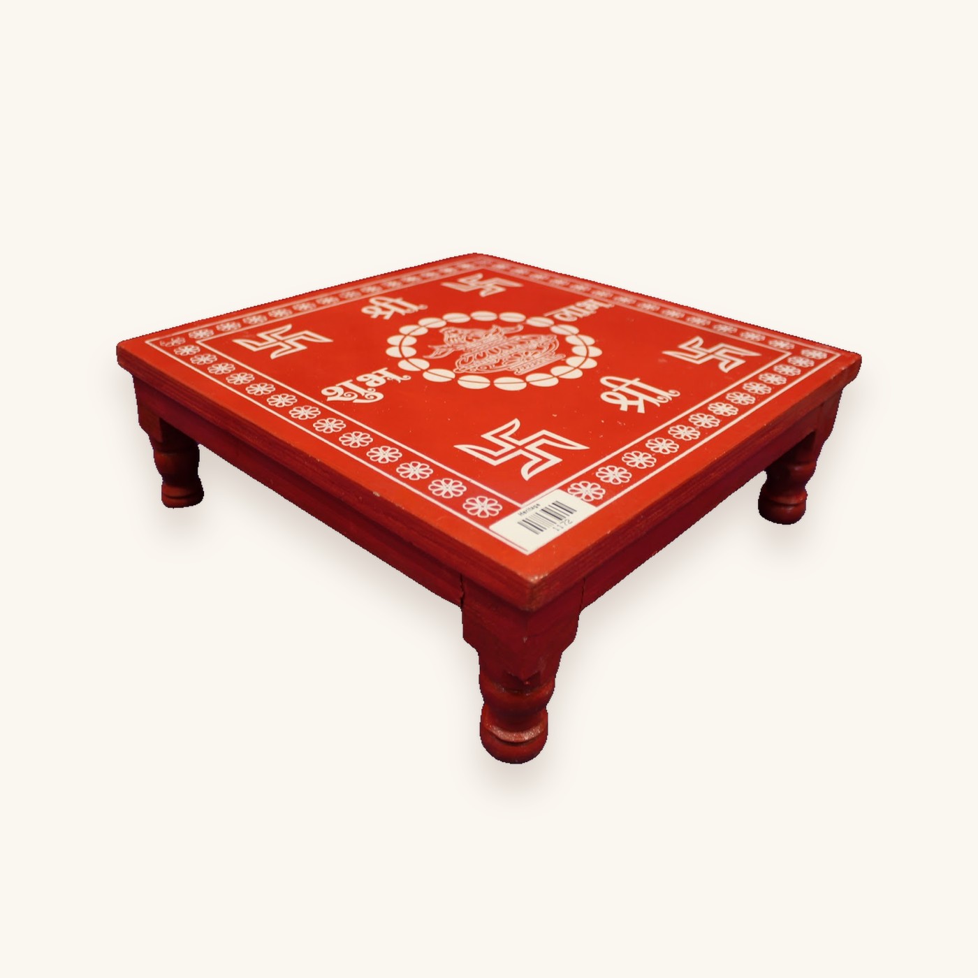 Red wooden bajot 15 x 15 inch, angled view