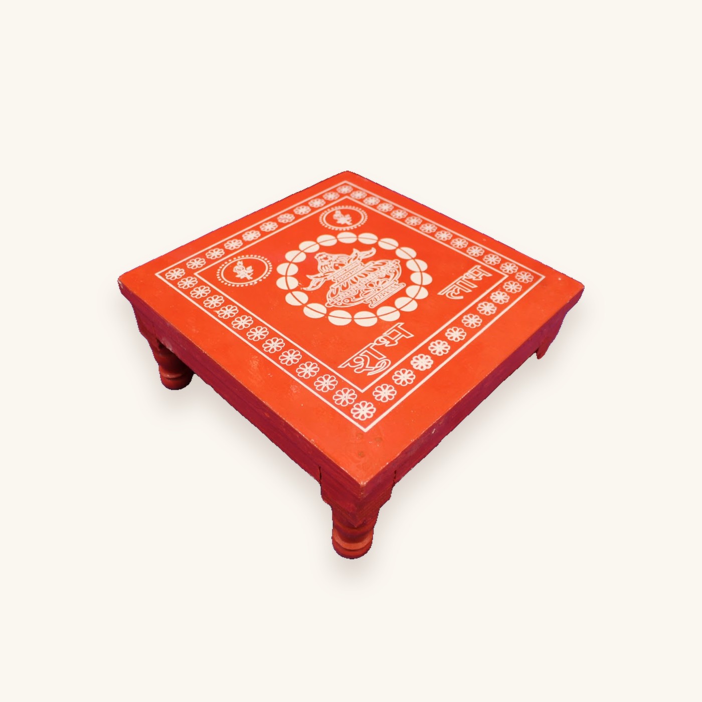 Red wooden chowki 12 x 12 inch, angled view