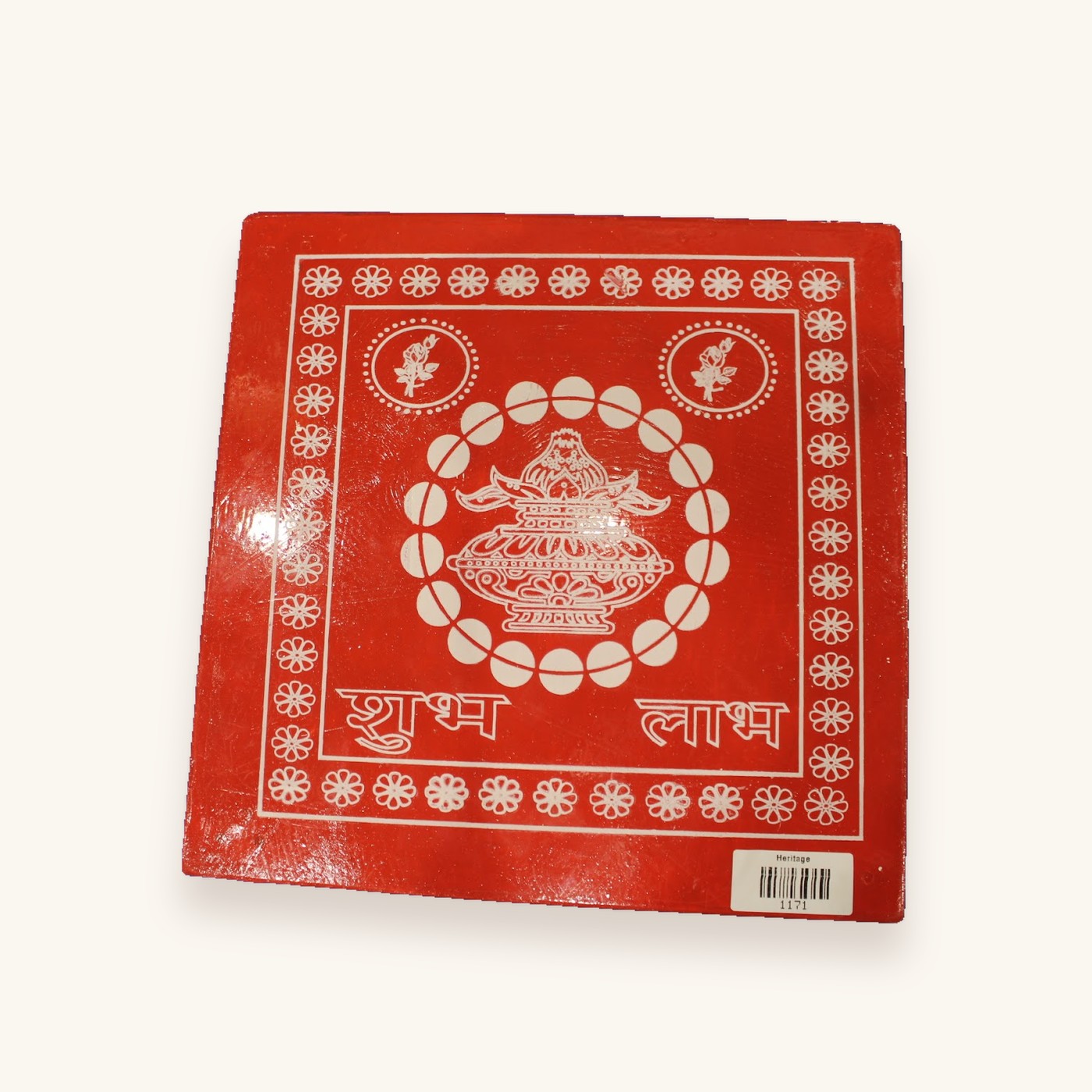 Red wooden chowki 12 x 12 inch, top-down view