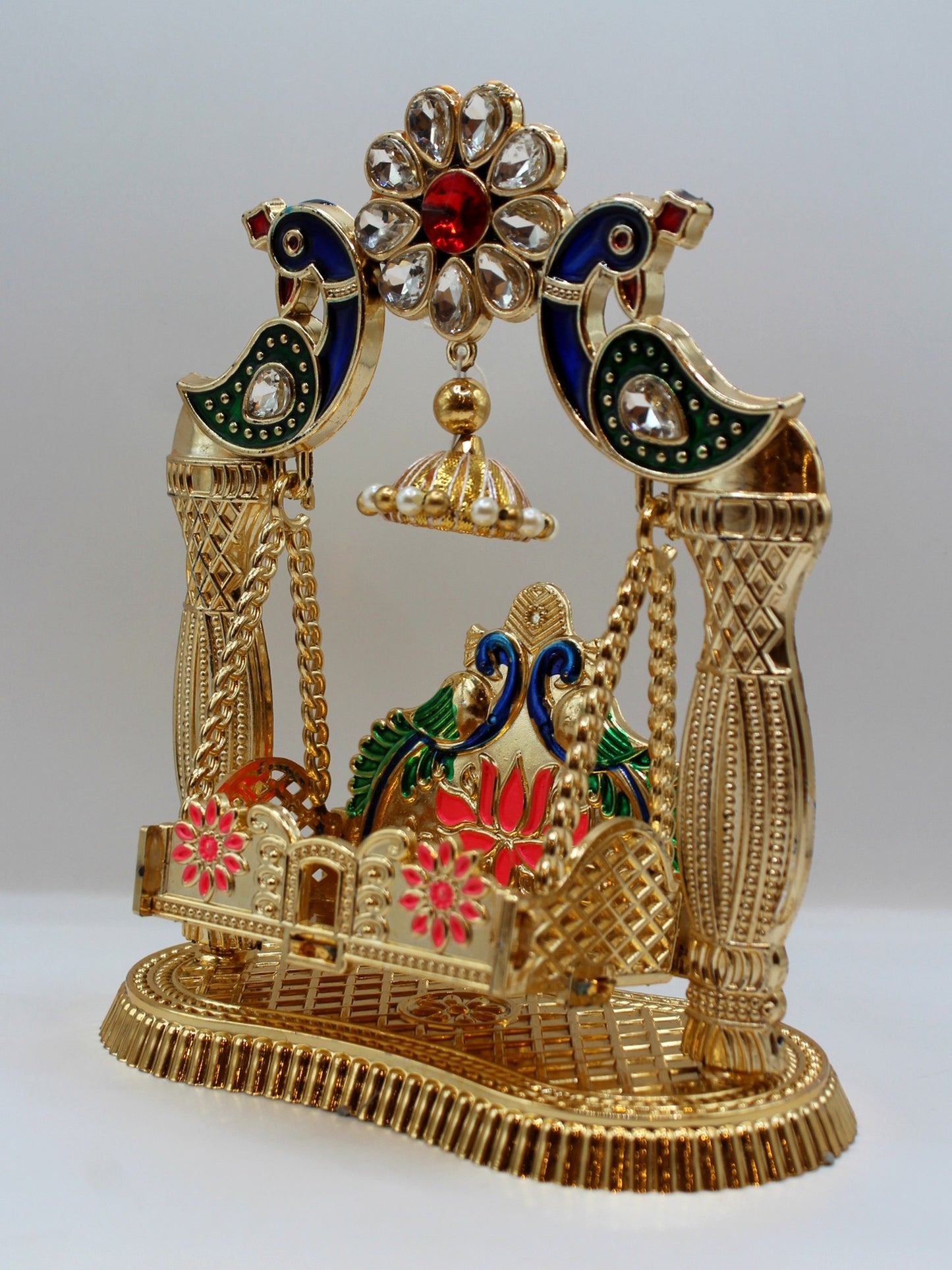 Bal Gopal Jhula 7.5 x 3.5 inch – Pillared, Gem Crest & Hanging Bell