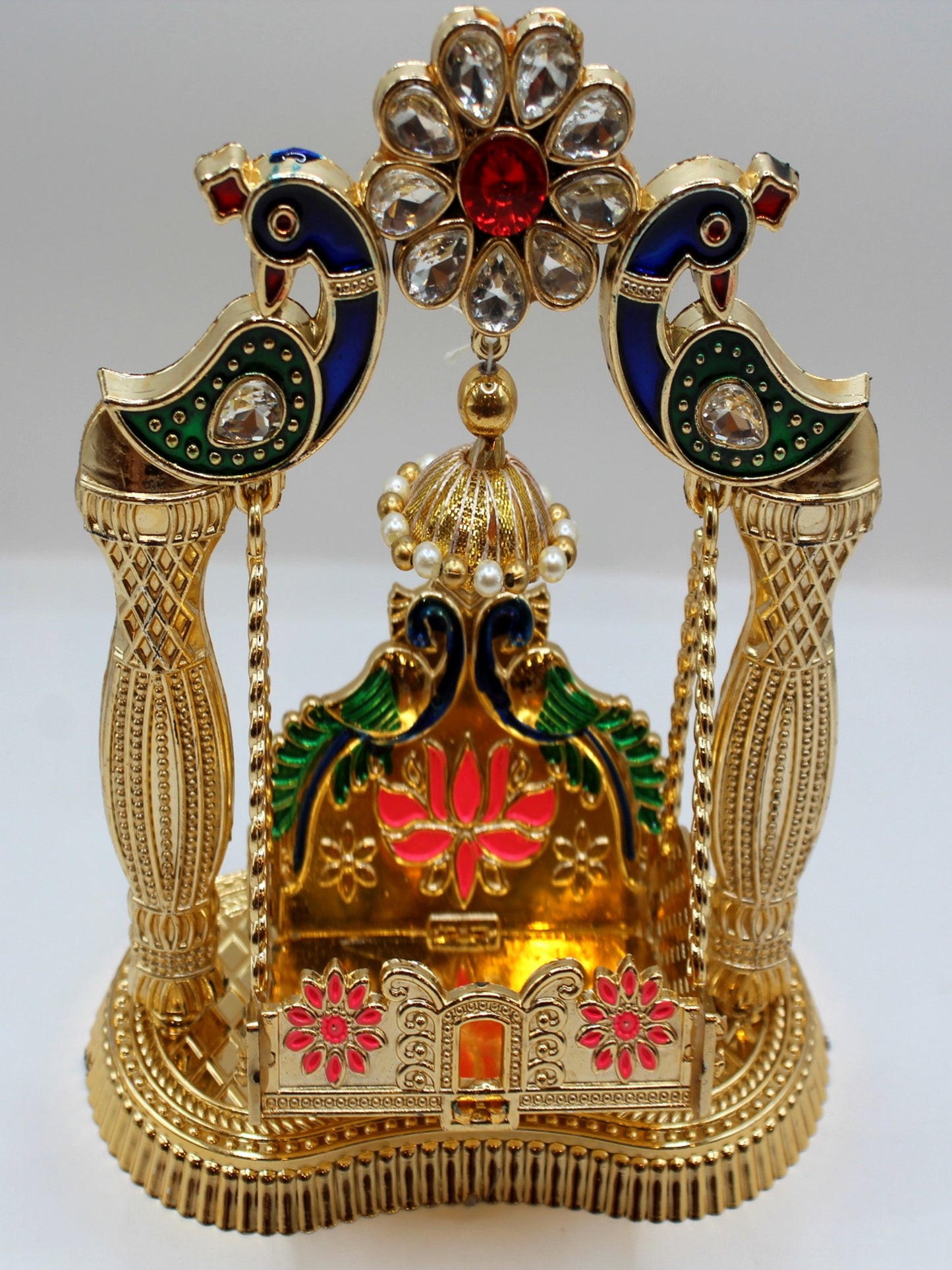 Bal Gopal Jhula 7.5 x 3.5 inch – Pillared, Gem Crest & Hanging Bell