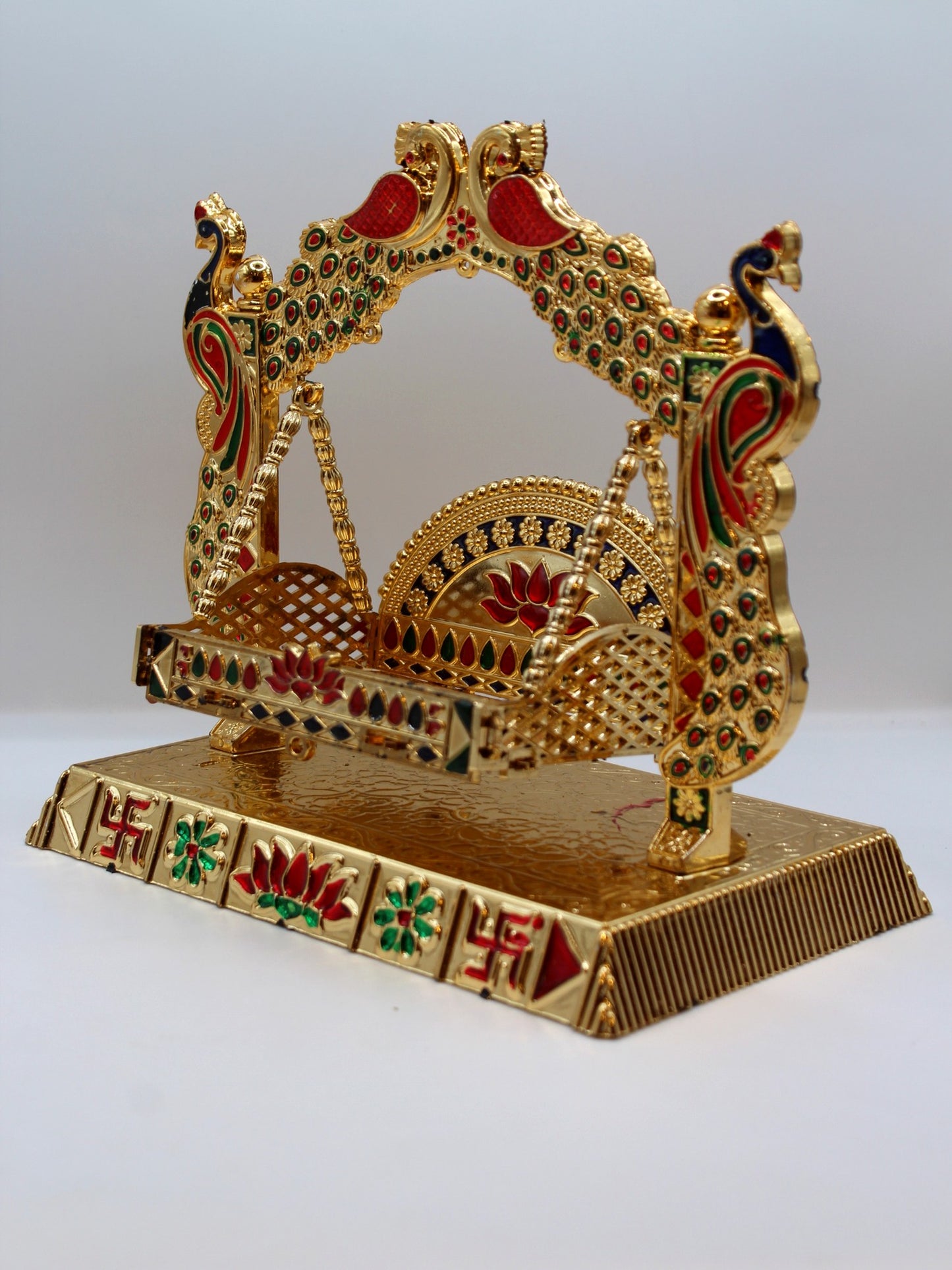 Bal Gopal Jhula 8.5 x 5.5 inch – Twin Peacocks, Painted Base