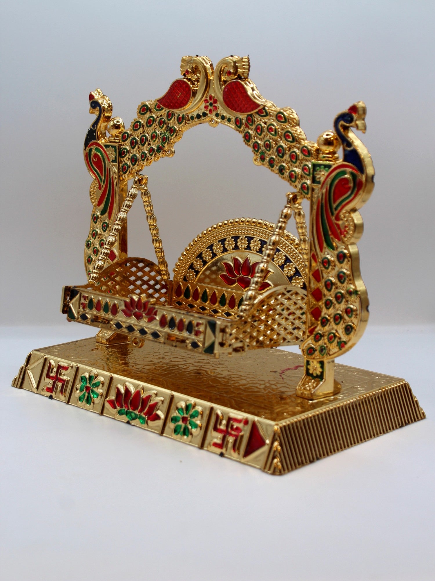 Bal Gopal Jhula 8.5 x 5.5 inch – Twin Peacocks, Painted Base