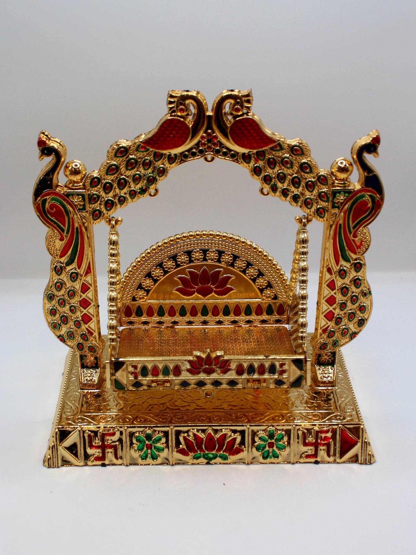 Bal Gopal Jhula 8.5 x 5.5 inch – Twin Peacocks, Painted Base