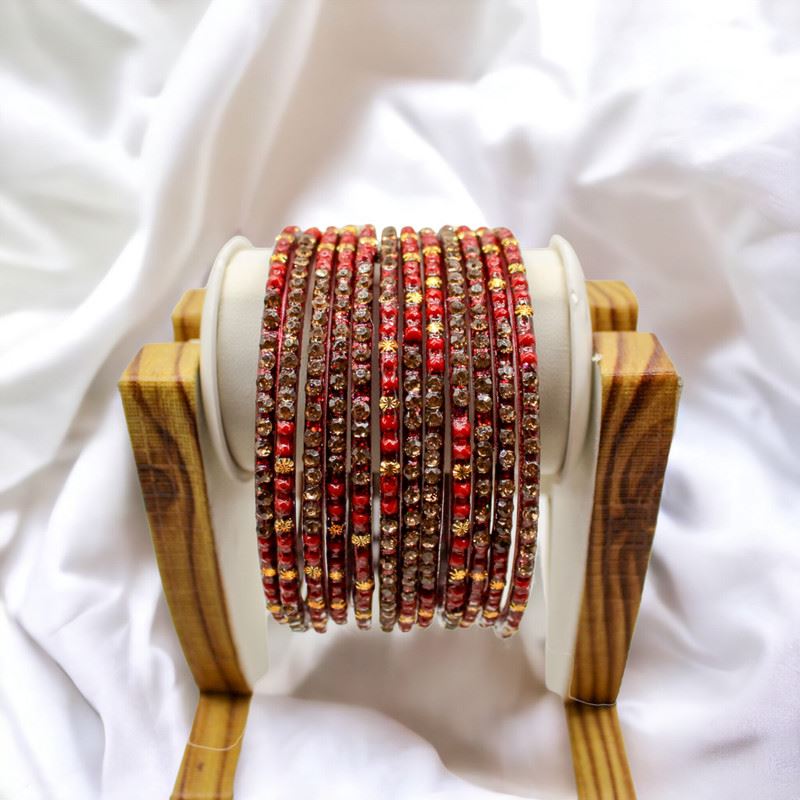 Indian glass bangles set of 12 - Purple Red