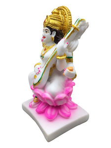 SARASWATI MURTI Hindu Goddess Statue. Saraswati mata godess of knowledge carved Brass statue White