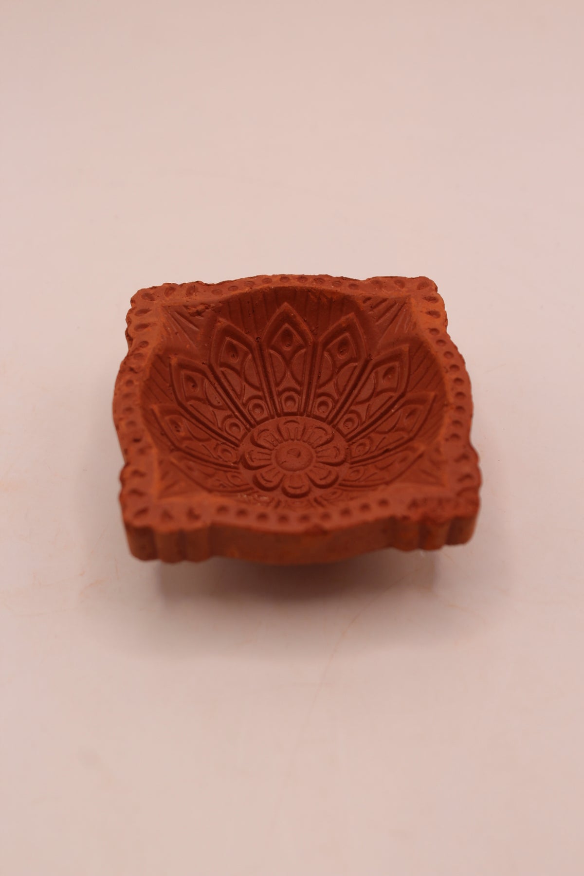 Four Face Pointed Corners clay diya, back