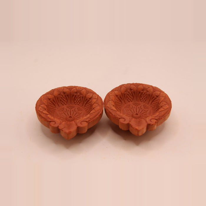 One face floral clay diya, 2.5 inch, pack of 2