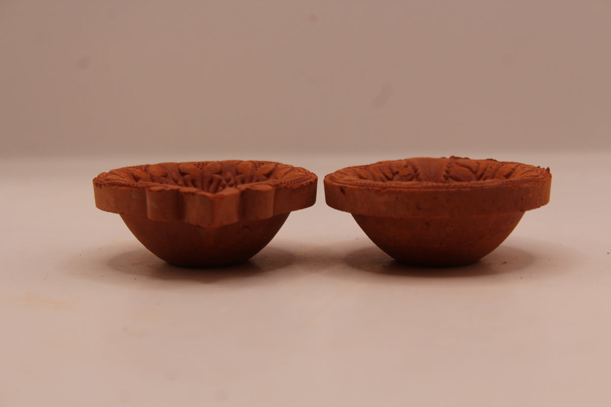 One Face Floral clay diya, right