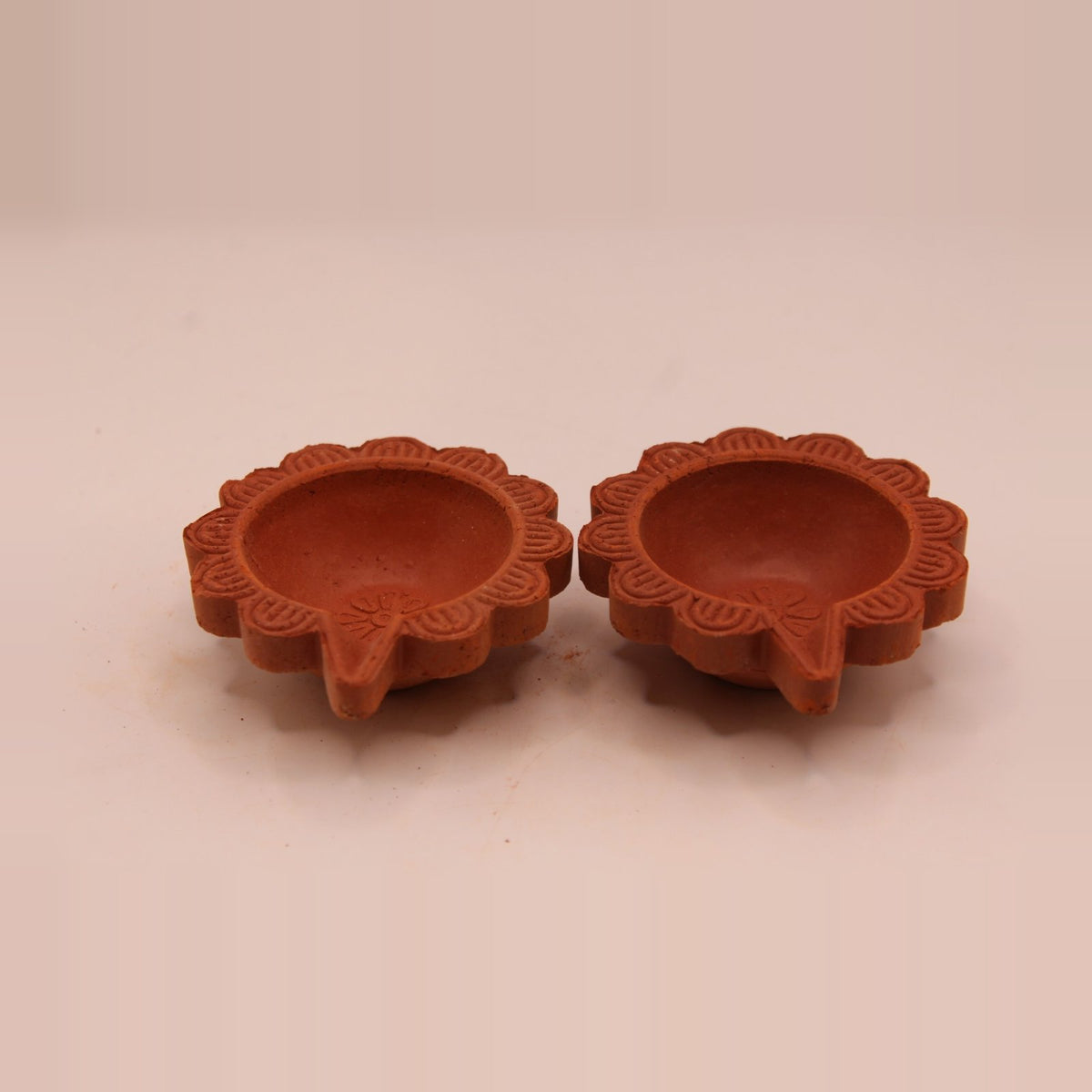 One Face Scalloped Edge clay diya, pack of 2