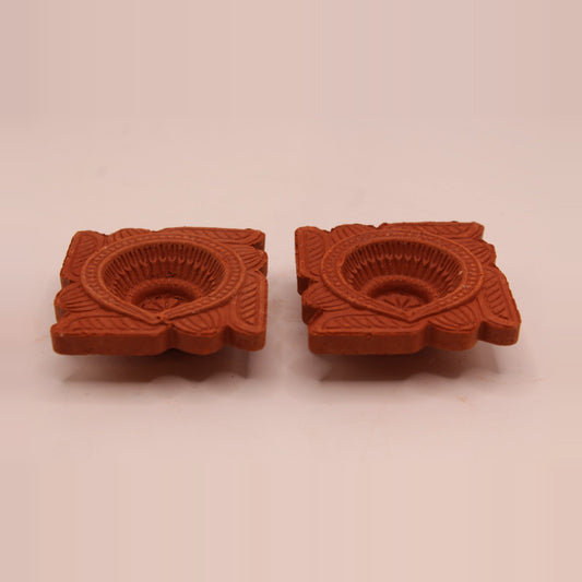 Square clay diya, pack of 2