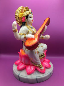 SARASWATI MURTI Hindu Goddess Statue. Saraswati mata godess of knowledge carved Brass statue Gold