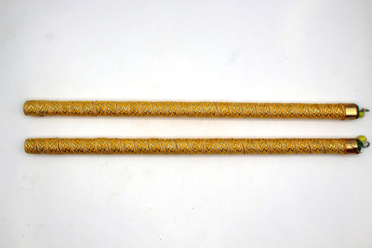 Dandiya Sticks – Multicolour and Gold Ribbon Style, Pair, 15 inch
