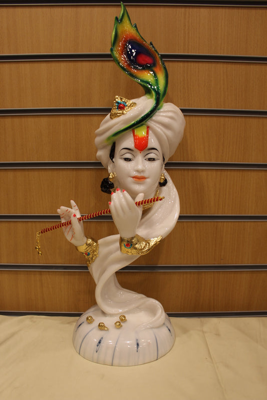 Krishna Gift Statue – Modern White with Peacock Feather, Resin/Fibre, 22 inch – front view