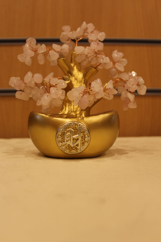 Crystal Money Tree for Vastu – Pink stones – front view